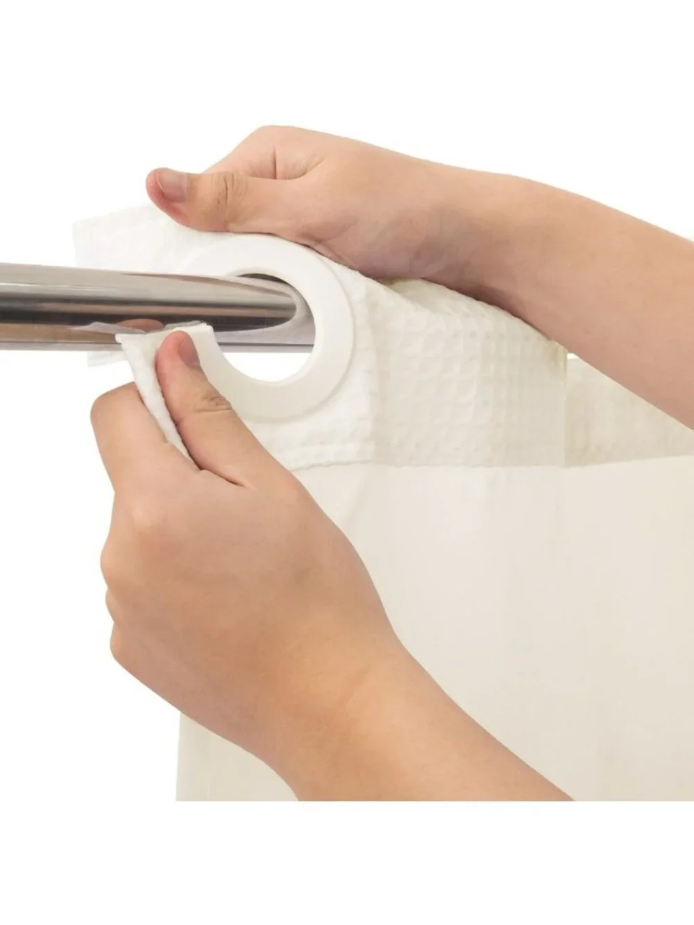 Heavyweight Cream Waffle Shower Curtain with Liner, 71x74, No Hook Design